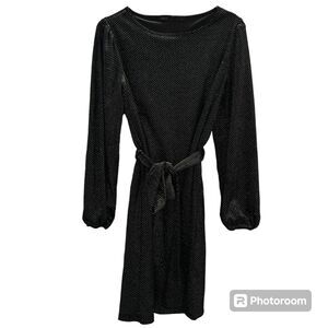 Fraiche by J Long Sleeve Mini Dress Tie Belt Gold Sparkle Party Cocktail Outfit